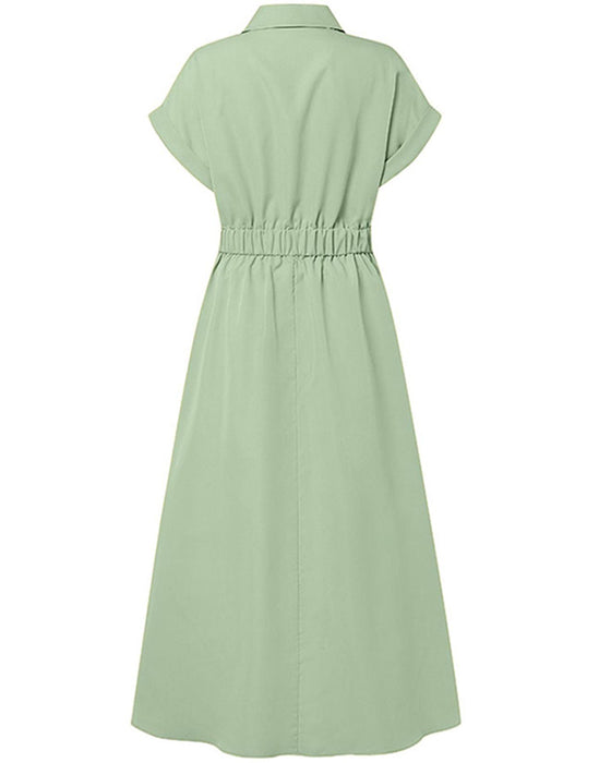 Kleid A-Linie Bindung Hohe Taille Knopf