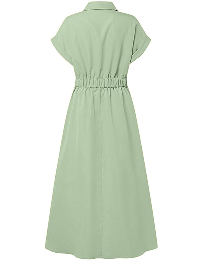 Kleid A-Linie Bindung Hohe Taille Knopf