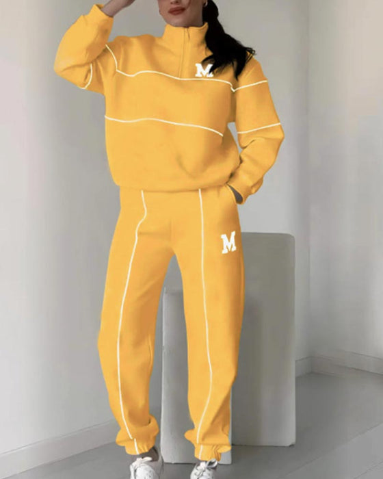 Zweiteiliges Set Damen Casual Buchstabe M Langarm