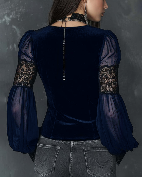 Bluse Knöpfloser V-Ausschnitt Puffärmel