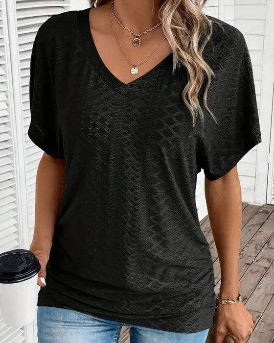 T-Shirt V-Ausschnitt Ausgeschnitten Layer Patchwork