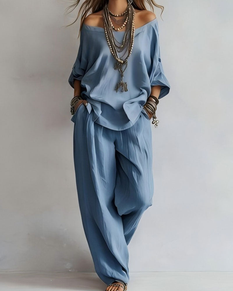 Set Off-Shoulder Weite Hose Zweiteilig