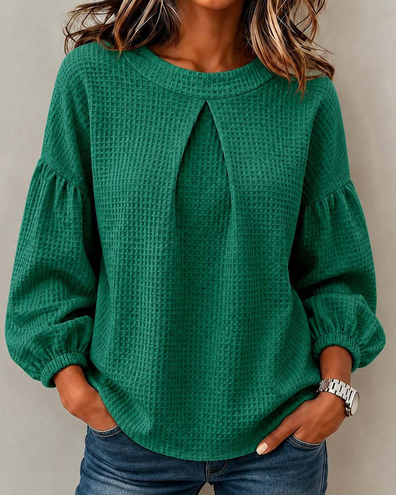 Sweatshirt Rund-Hals Gerafft Puff-Ärmel