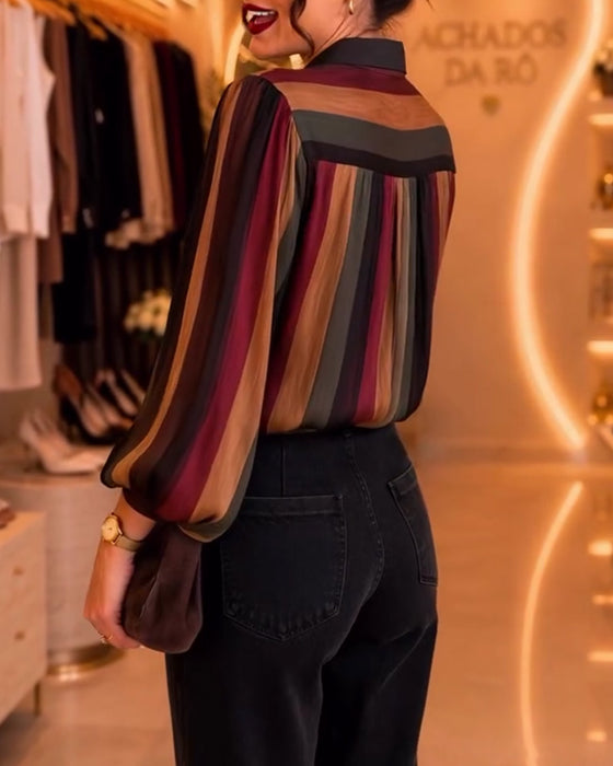 Bluse Retro Streifen Puffärmel