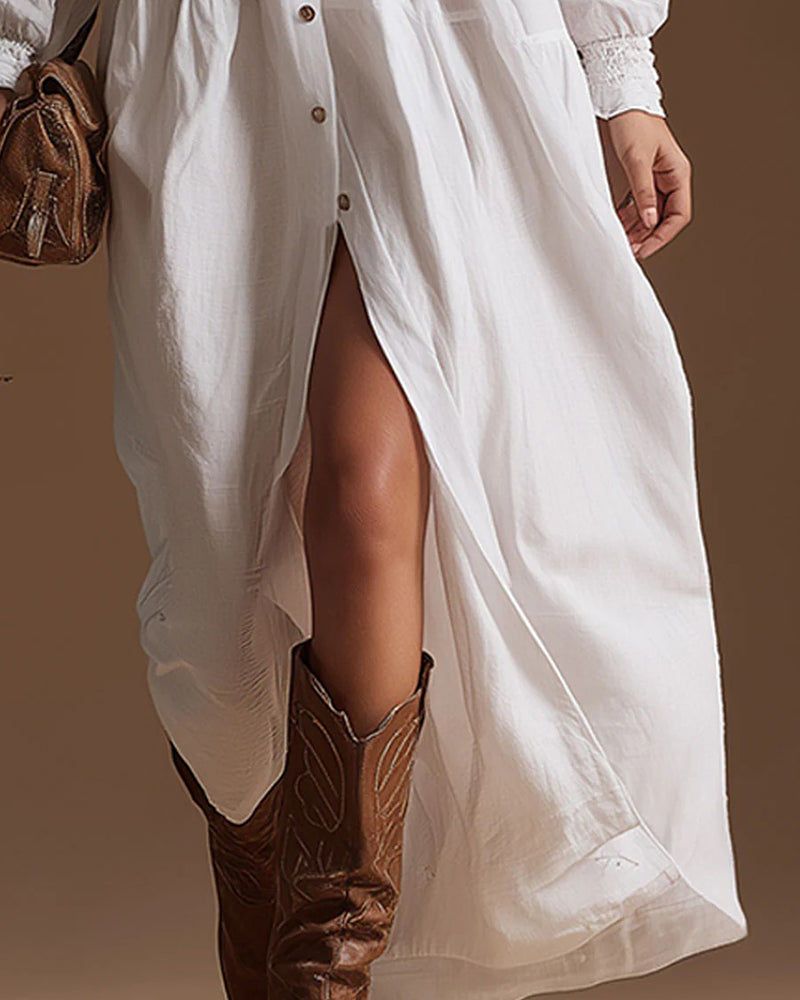 Kleid einfarbig langärmlig Schlitz Slip