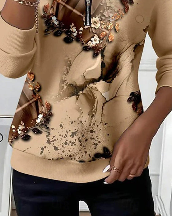 Sweatshirt Reißverschluss Gedruckt Langarm
