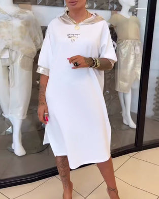 Kleid Kapuze Einfarbig Locker Schlitz