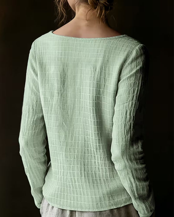 Bluse Rundhals Gerafft Spitze Panel Uni