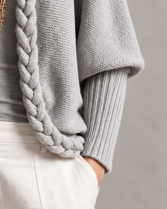 Cardigan Laternenärmel Zopfstrick Pullover