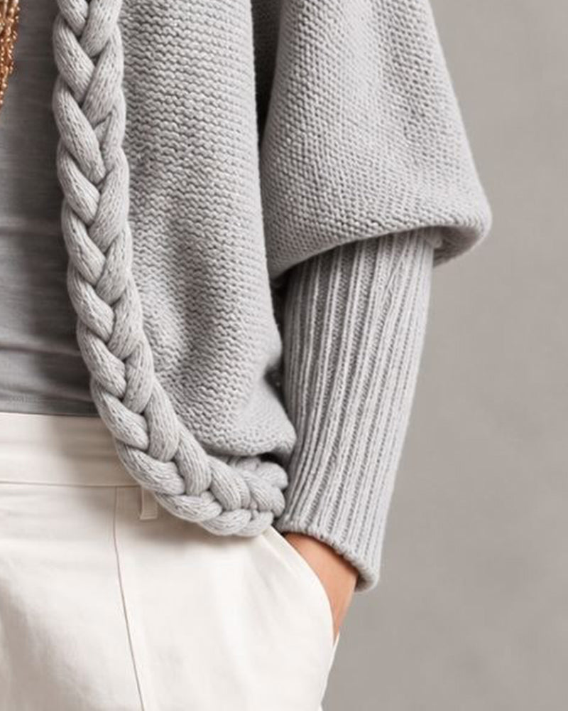 Cardigan Laternenärmel Zopfstrick Pullover