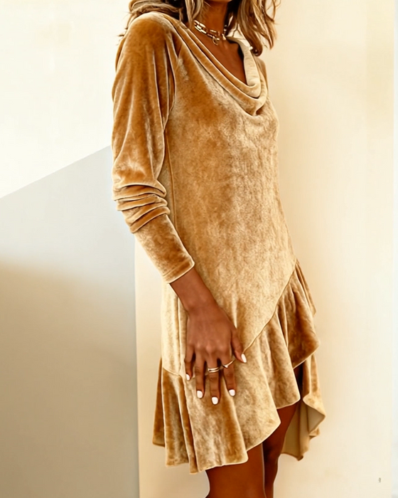 Kleid lässiger Kragen gerüscht mit Einsätzen Samt