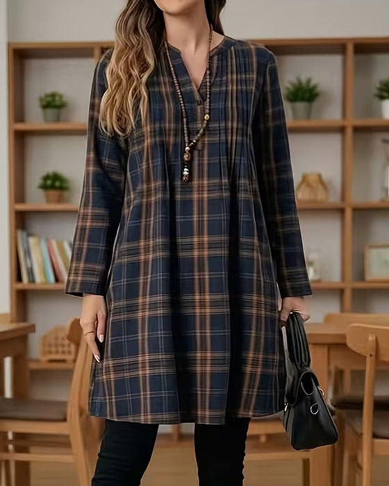 Kleid Karomuster Langarm A-Linie