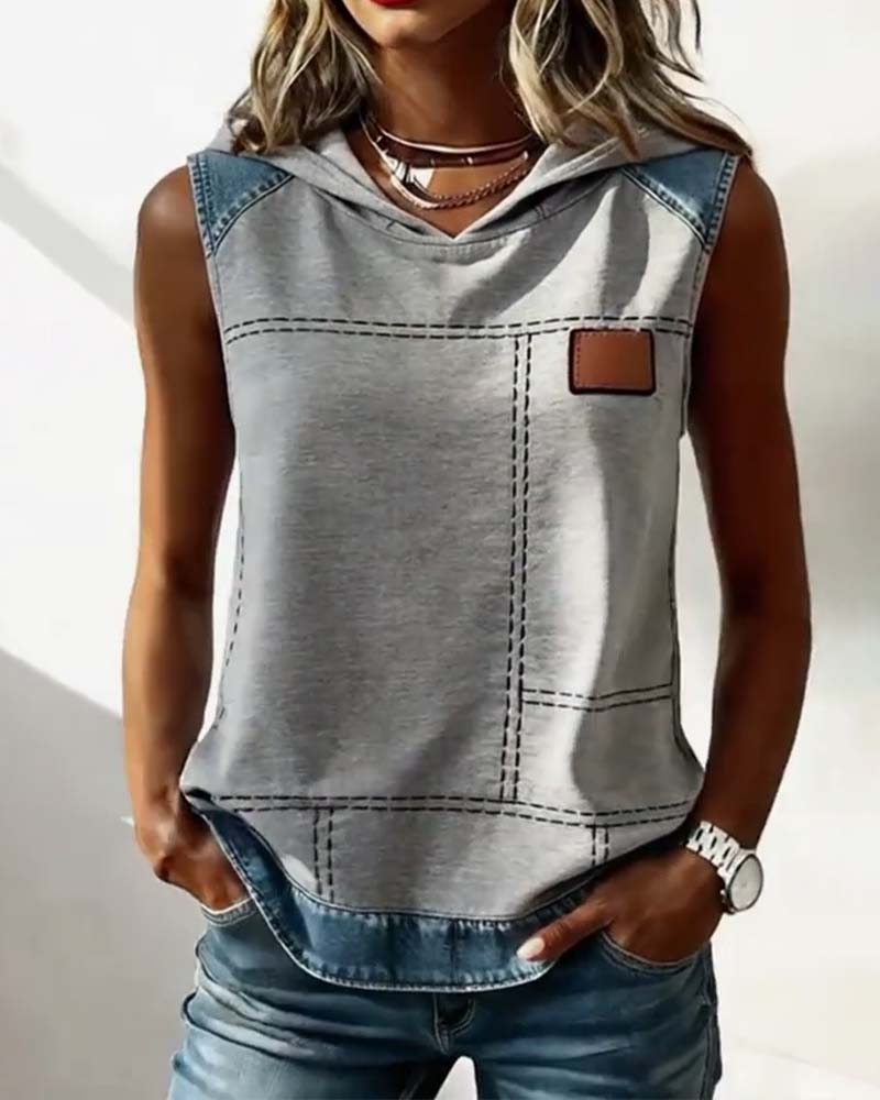 Tanktop Lässig Mit Kapuze Ärmellos Patchwork