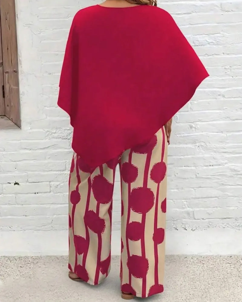 Set Umhang-Stil Oberteil Und Bedruckte Weite Hose
