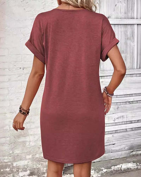 Kleid V-Ausschnitt Knopfleiste solid casual