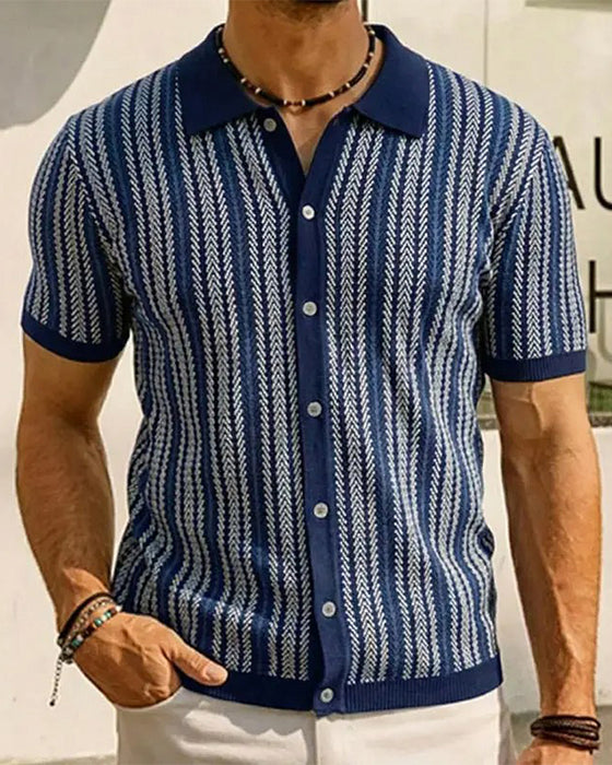 T-Shirt Revers Herren Kurzarm Knopf