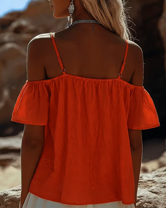 Bluse Spitze Patchwork Off-Shoulder