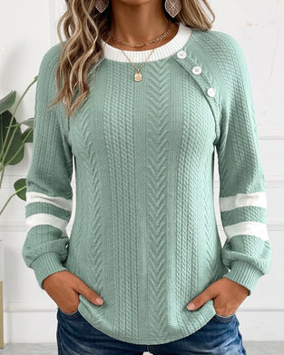 Sweatshirt Rundhals Knopf Gestreift Jacquard