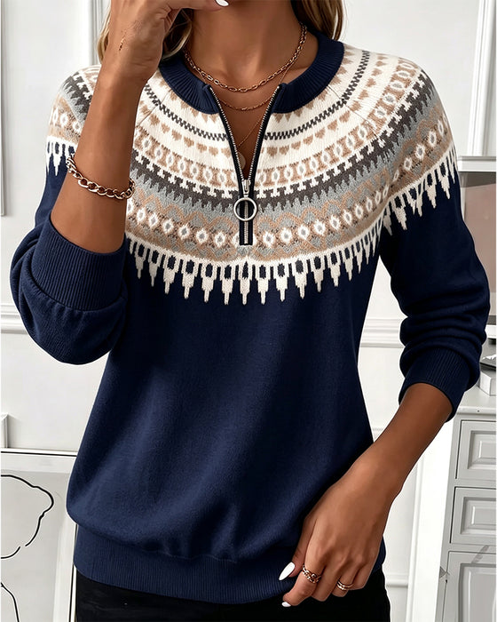 Sweatshirts Farbblock Reißverschluss Langarm