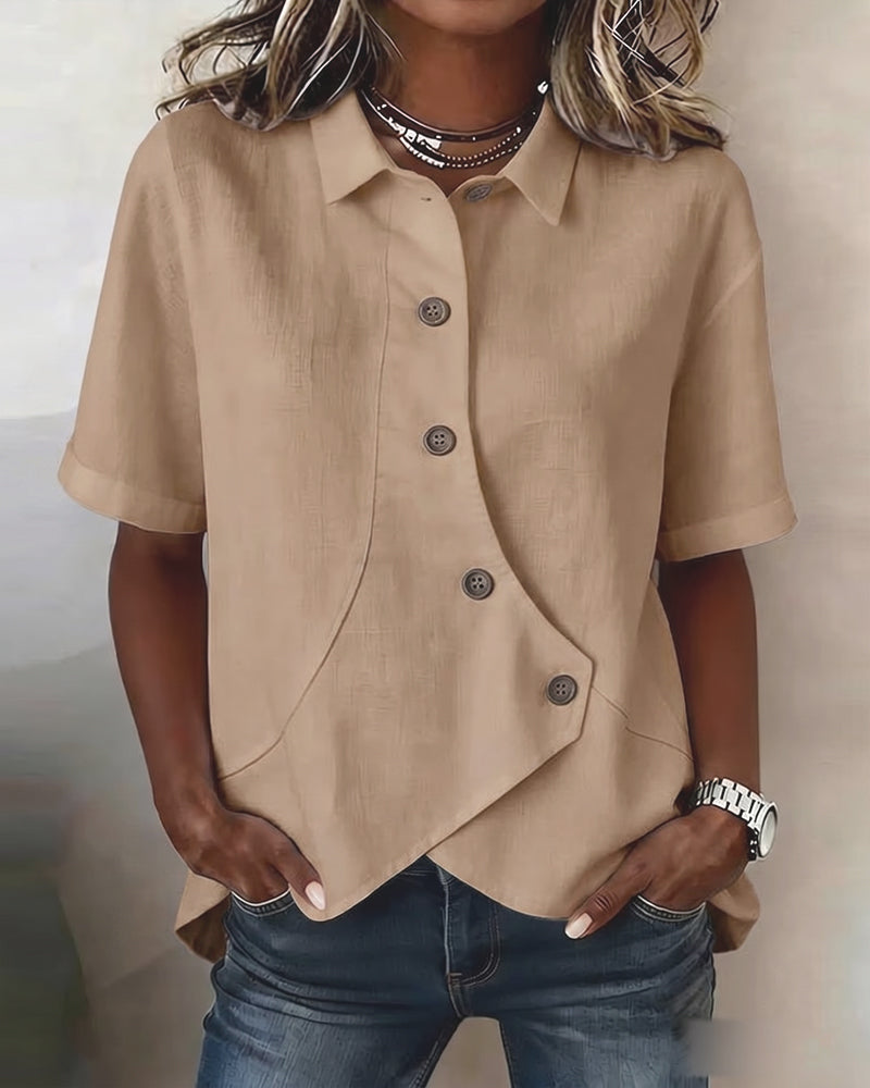 Hemd Asymmetrische Baumwollleinen Knopfleiste Button-Down