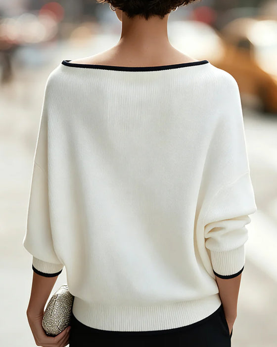 Pullover Ein-Schulter Drop Schulter Langarm Farbblock
