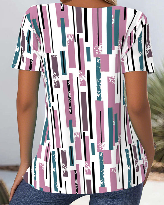 Bluse Bunt Kurzärmlig Gedruckt