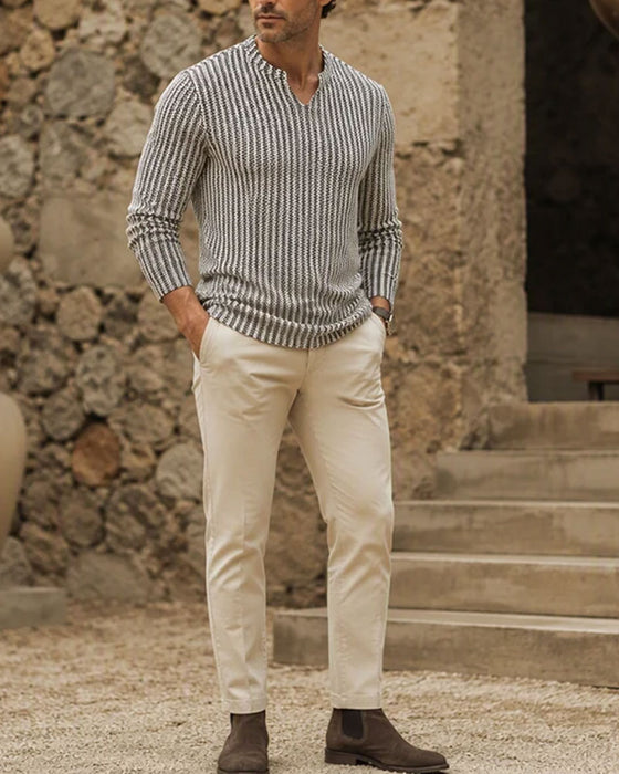Top Gestreift Dreiviertelarm Herren