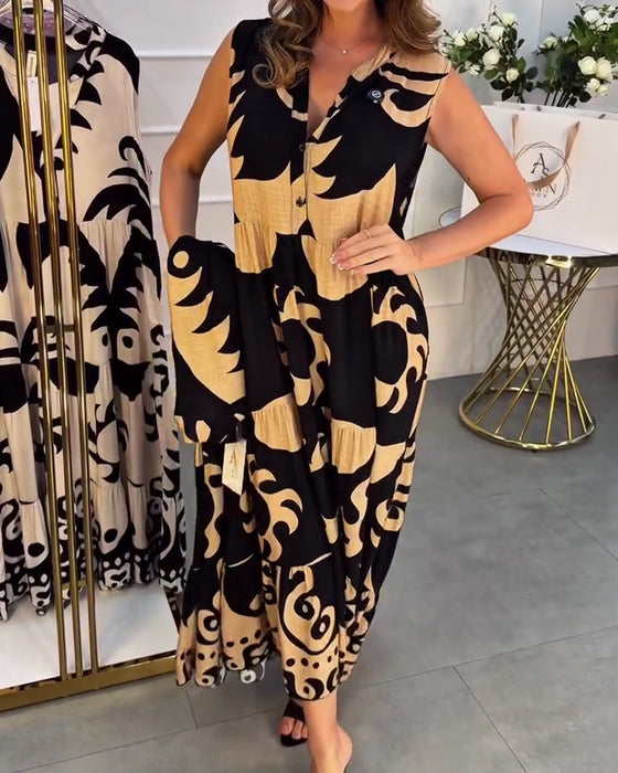 Kleid Lässig V-Ausschnitt Mit Print