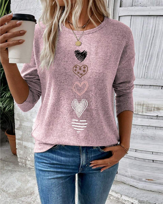 Top Langarm Rundhals Liebesherz-Print