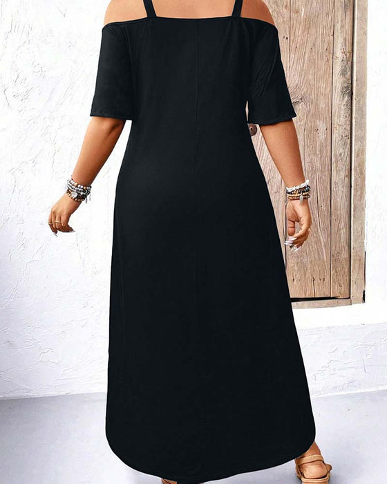 Kleid Einfarbig V-Ausschnitt Off-Shoulder Lang