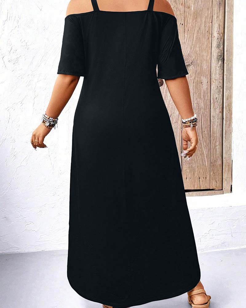 Kleid Einfarbig V-Ausschnitt Off-Shoulder Lang