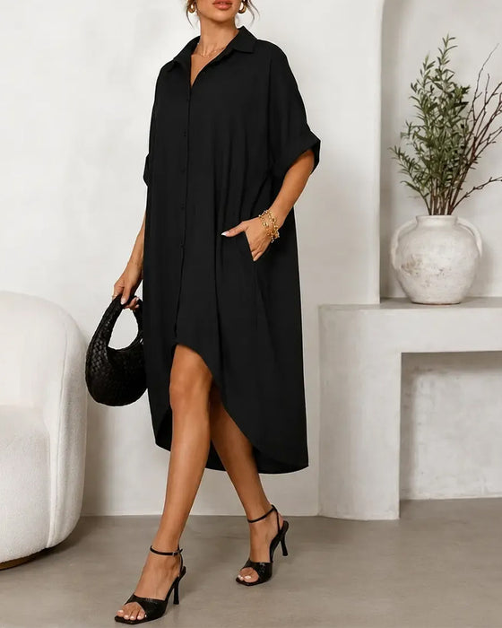 Kleid Revers Kragen Knopf Unregelmäßig