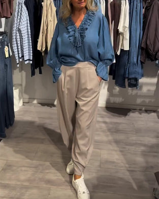 Bluse Rüsche Besatz Binden Denim