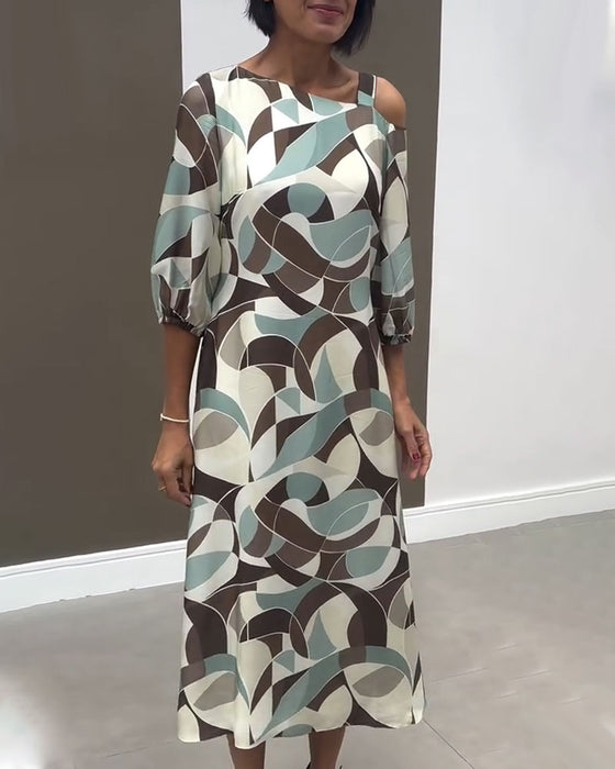 Kleid Ein-Schulter Spaghettiträger Halbarm