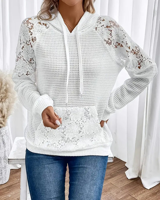 Hoodie V-Ausschnitt Langärmlig Spitze Lässig