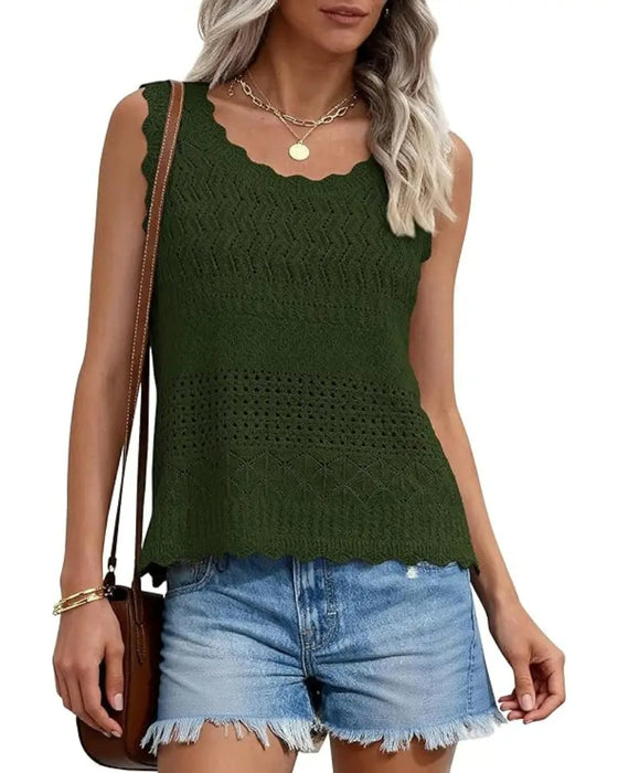 Tanktop Durchbrochen Gewellter Rand Ärmellos
