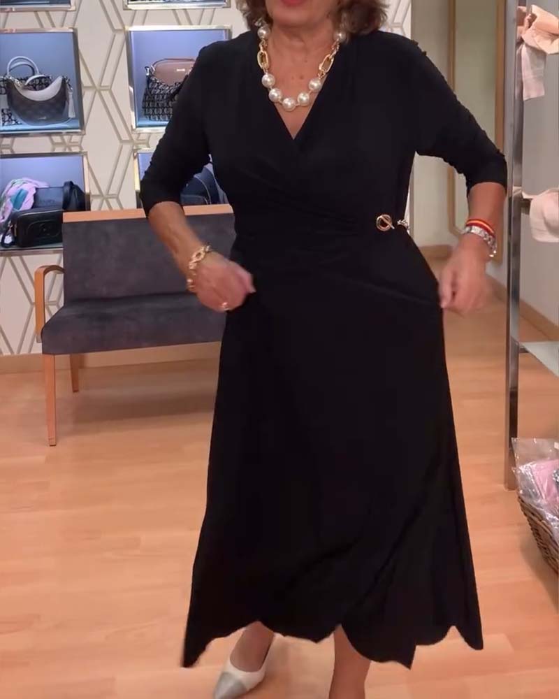 V-Ausschnitt Tailliert Taillenschlitz Kleid