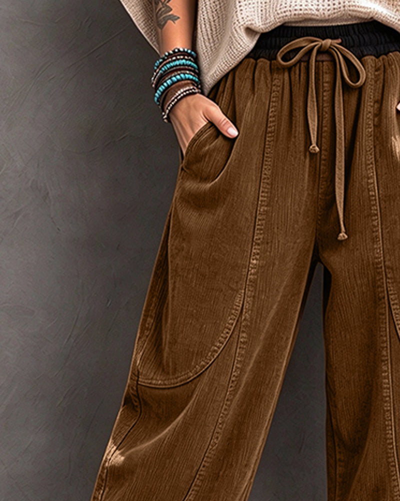 Hose Gummizug Taille Farbblock Cropped Weites Bein