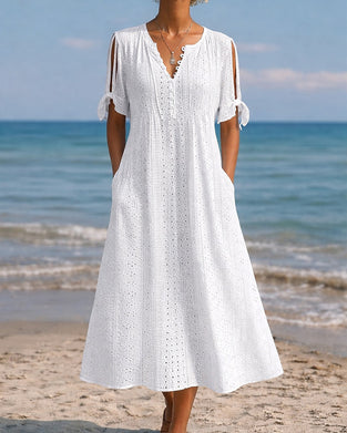 Kleid Hohler Ausschnitt V-Ausschnitt Binden Seite Schlitz Cold Shoulder