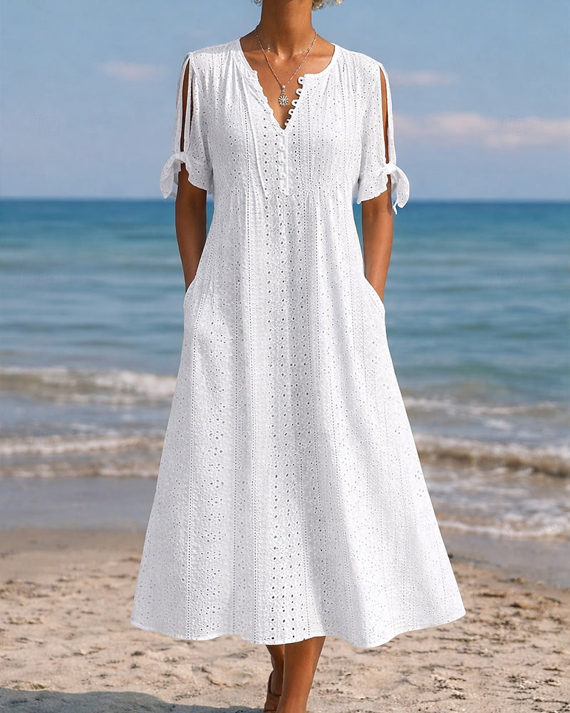 Kleid Hohler Ausschnitt V-Ausschnitt Binden Seite Schlitz Cold Shoulder