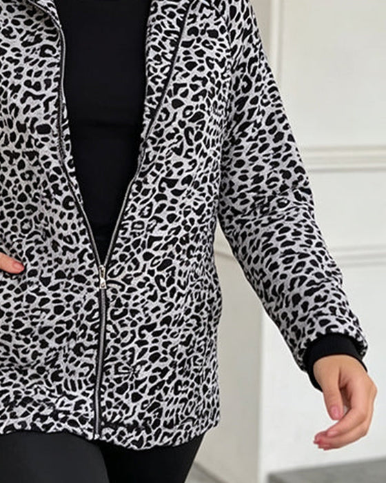 Mantel Leopard Stehkragen Reißverschluss