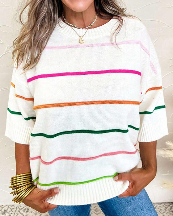 Gestreifter Rundhals‑Pullover