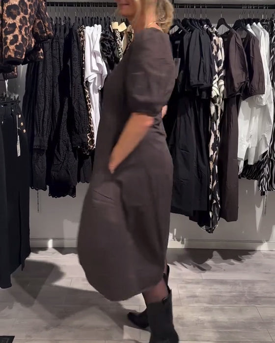 Kleid V-Ausschnitt Tasche Lässig