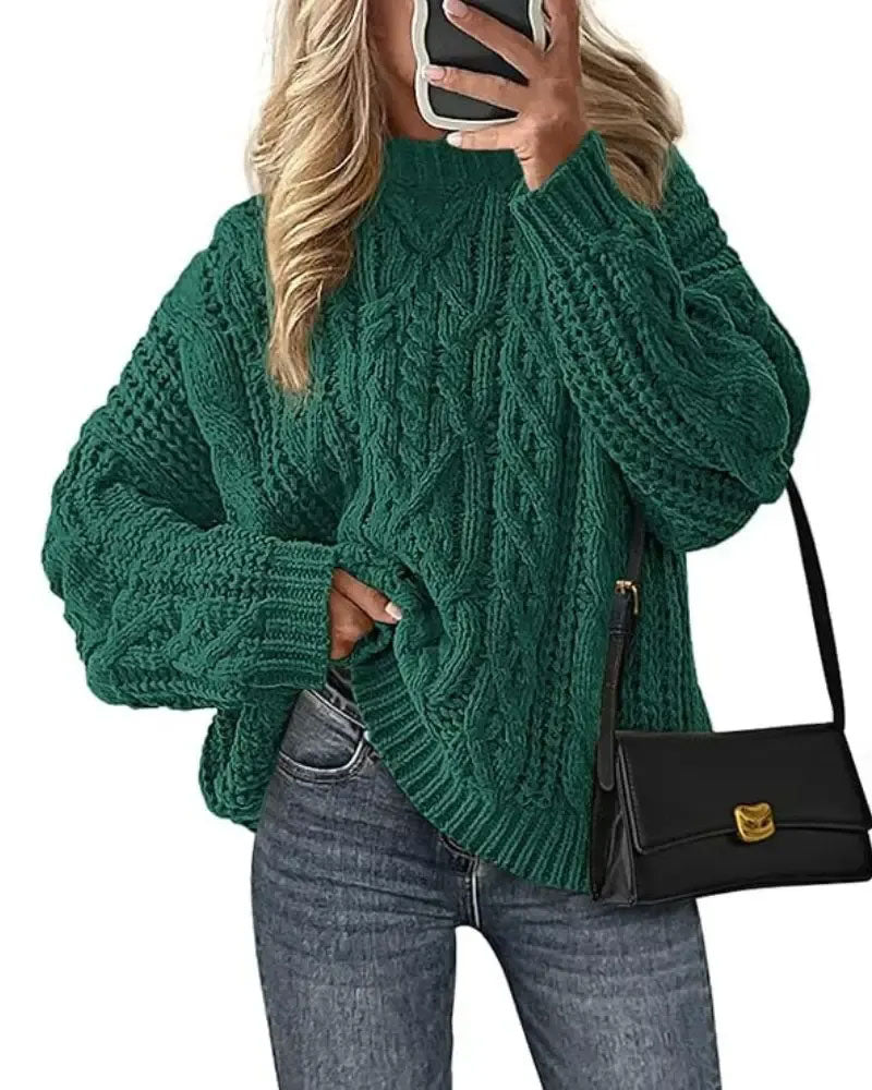 Pullover Locker Zopfgestrickt Rundhals