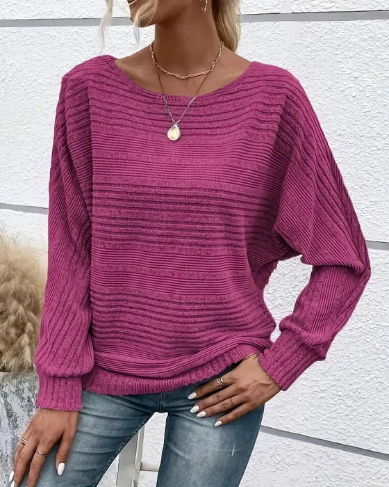 Einfarbiges Langarmshirt mit Rundhals und Streifen