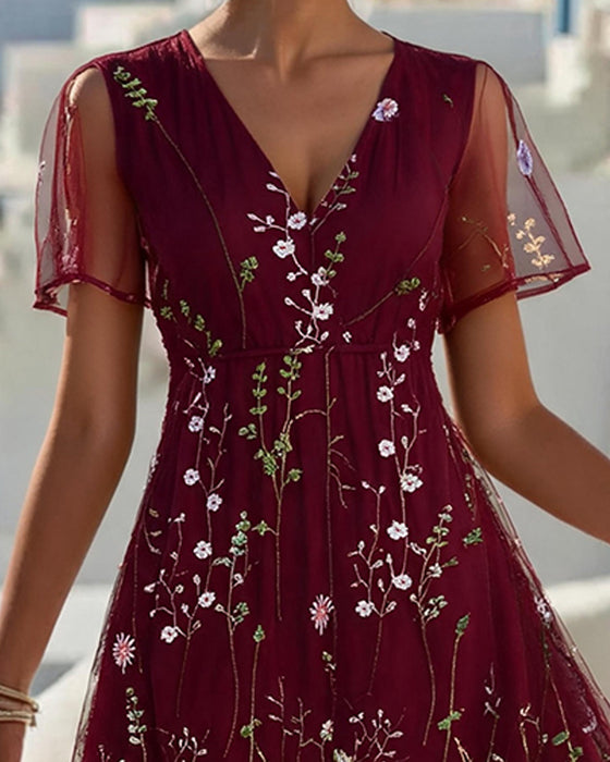 Kleid Sheer Blumig Weiter Rock