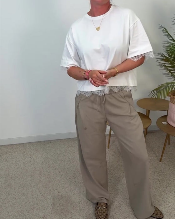 Bluse Rücken Schlitz Spitze Kurzarm