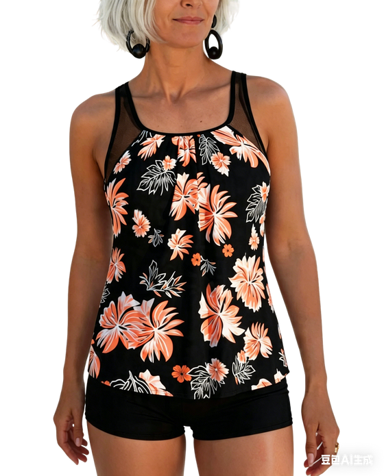 Tankini Bauch-Bedeckend Bedruckt