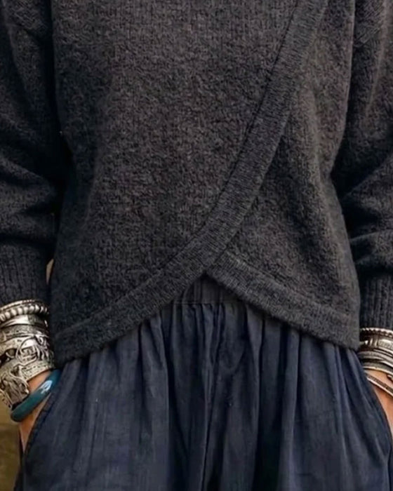 Pullover Turtleneck Kreuz Geknöpft