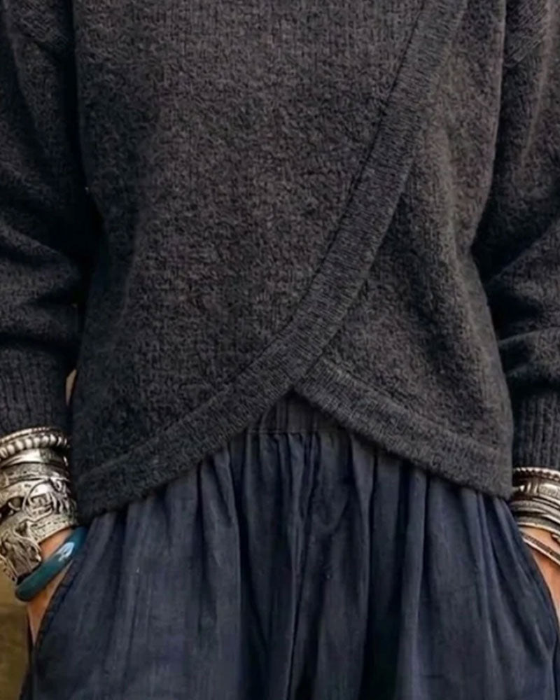 Pullover Turtleneck Kreuz Geknöpft